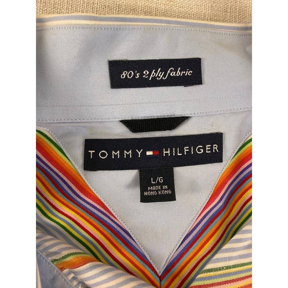 Tommy Hilfiger 80s 2 Ply Shirt Mens L Rainbow Stripe Long Sleeve Button Down - Picture 3 of 9